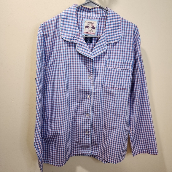 Bottoms out GAL Ghimgan plaid long Sleeves buttom down pajama top size M NWT - Picture 4 of 12
